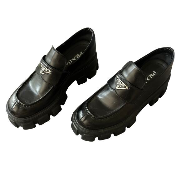 Prada - Brushed Leather Monolith Loafers - Black - Size 41 (10 Women’s) - Picture 4 of 13